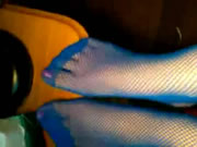 藍色紋漁網襪紅色高跟鞋淫語自慰的淫女